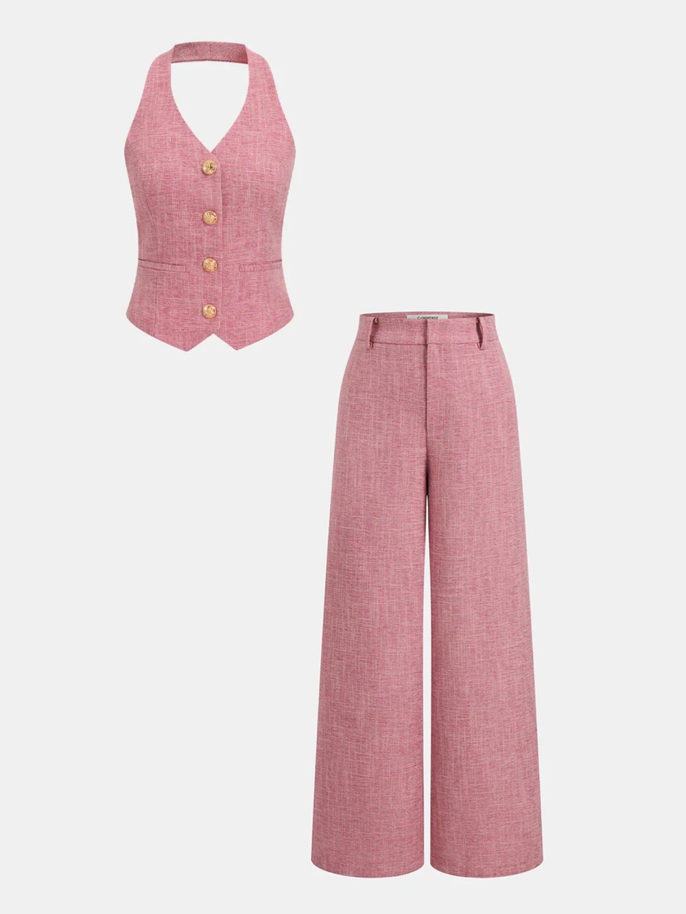 Commense Pink Halter Vest & Wide-Leg Pants Set - Picture 3 of 6
